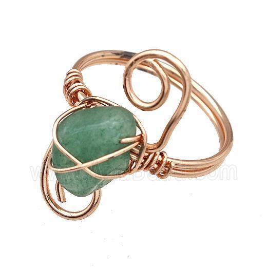 Copper Rings With Green Aventurine Wire Wrapped Rose Gold