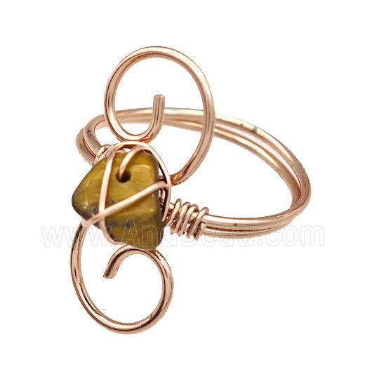 Copper Rings With Tiger Eye Stone Wire Wrapped Rose Gold
