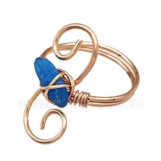 Copper Rings With Blue Apatite Wire Wrapped Rose Gold
