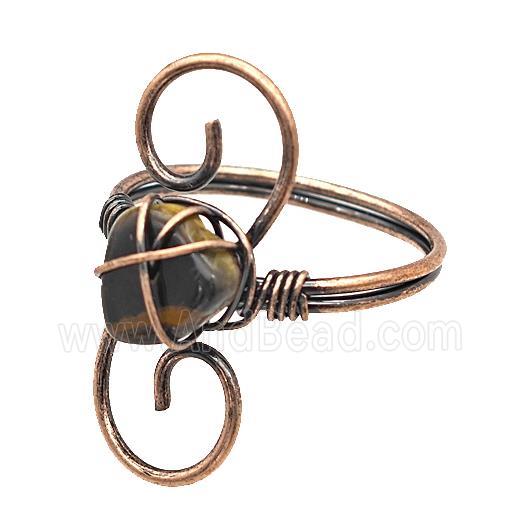 Copper Rings With Tiger Eye Stone Wire Wrapped Antique Red