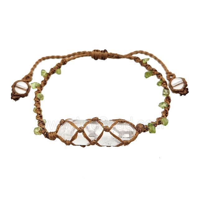 Clear Quartz Bracelets Waxed Fabric Adjustable Wire Wrapped