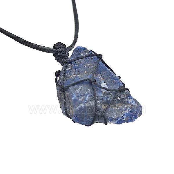 Natural Blue Lapis Lazuli Necklaces Waxed Fabric Adjustable Wire Wrapped