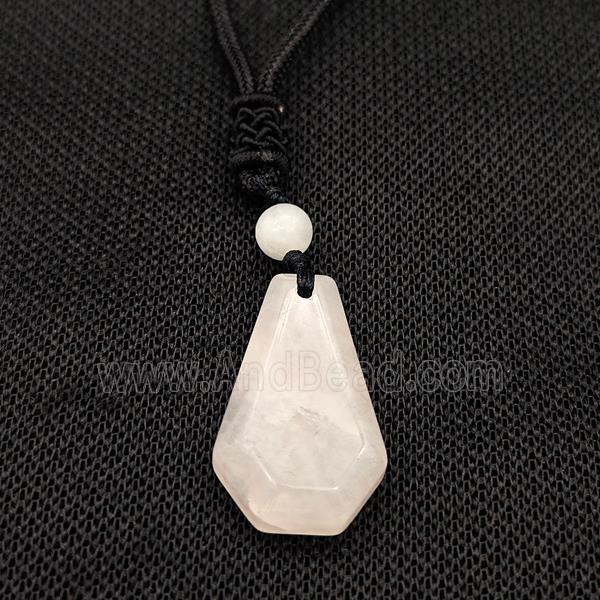 Natural Pink Rose Quartz Necklaces Adjustable Nylon Rope