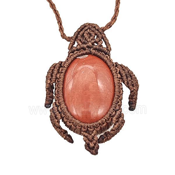 Natural Red Jasper Necklace Tortoise Waxed Fabric Rose Brown