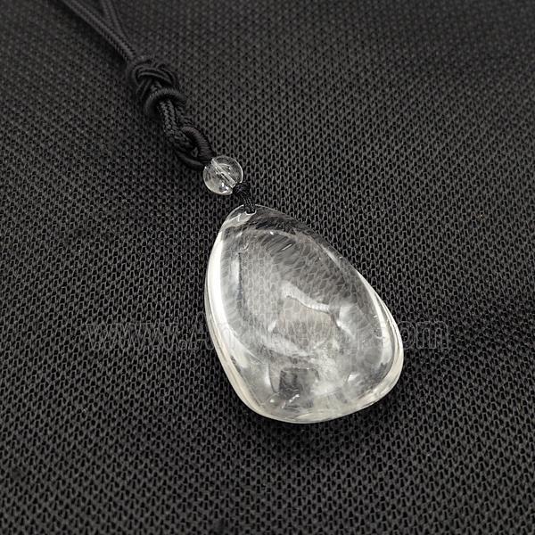 Natural Clear Quartz Teardrop Necklaces Black Nylon Rope Adjustable