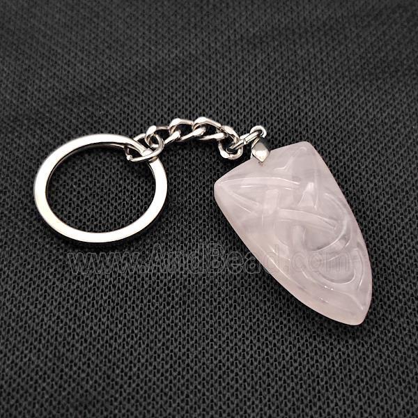Natural Pink Rose Quartz Pendant Bullet Sailors Knot With Copper Keychain Platinum Plated