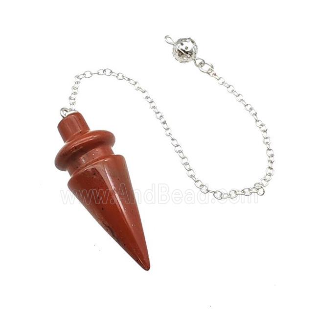 Natural Red Jasper Dowsing Pendulum Pendant With Chain Platinum Plated