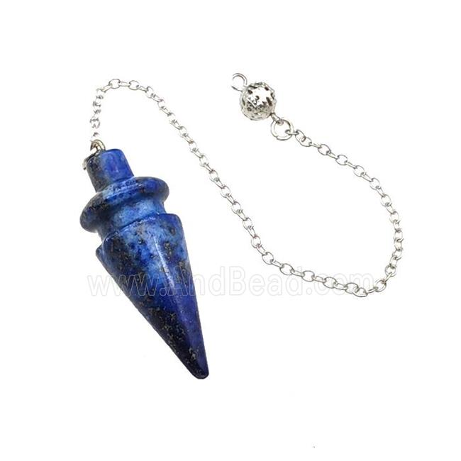 Natural Blue Lapis Lazuli Dowsing Pendulum Pendant With Chain Platinum Plated