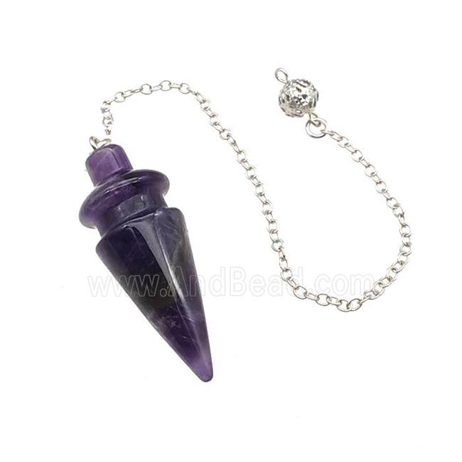 Natural Purple Amethyst Dowsing Pendulum Pendant With Chain Platinum Plated