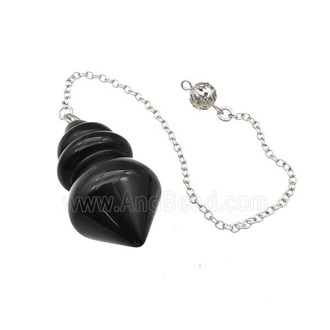 Natural Black Obsidian Dowsing Pendulum Pendant With Chain Platinum Plated