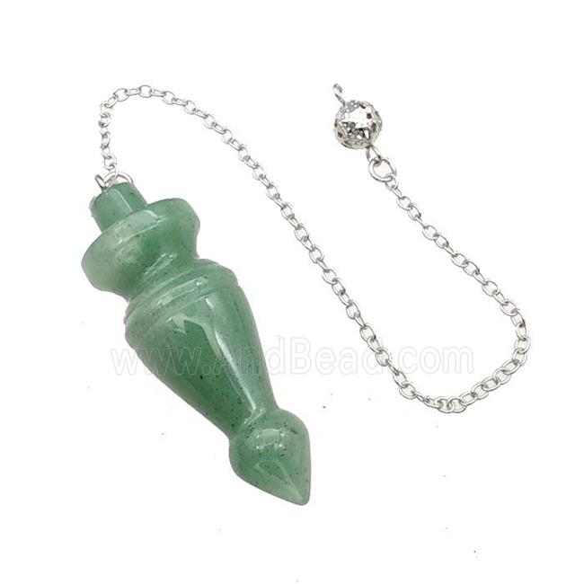Natural Green Aventurine Dowsing Pendulum Pendant With Chain Platinum Plated