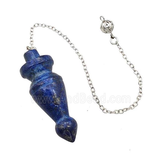 Natural Blue Lapis Lazuli Dowsing Pendulum Pendant With Chain Platinum Plated