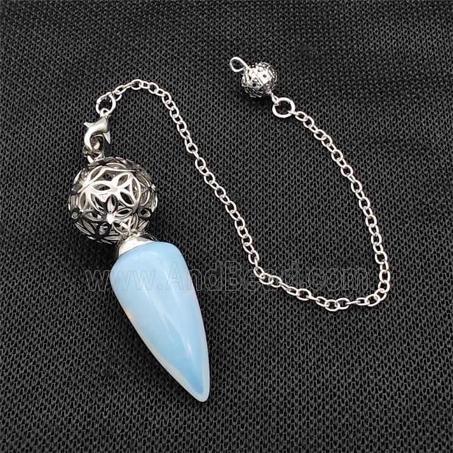 White Opalite Dowsing Pendulum Pendant With Copper Hollow Ball Chain Platinum