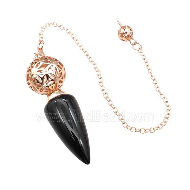 Natural Black Obsidian Dowsing Pendulum Pendant With Copper Hollow Ball Chain Rose Gold