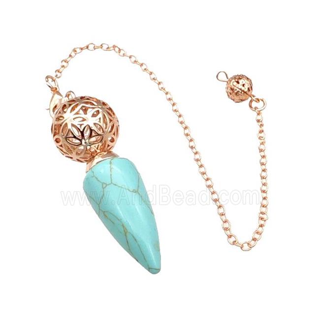 Synthetic Turquoise Dowsing Pendulum Pendant With Copper Hollow Ball Chain Rose Gold