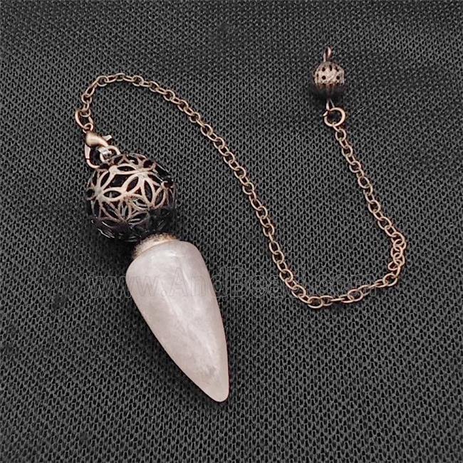 Natural Pink Rose Quartz Dowsing Pendulum Pendant With Copper Hollow Ball Chain Antique Red