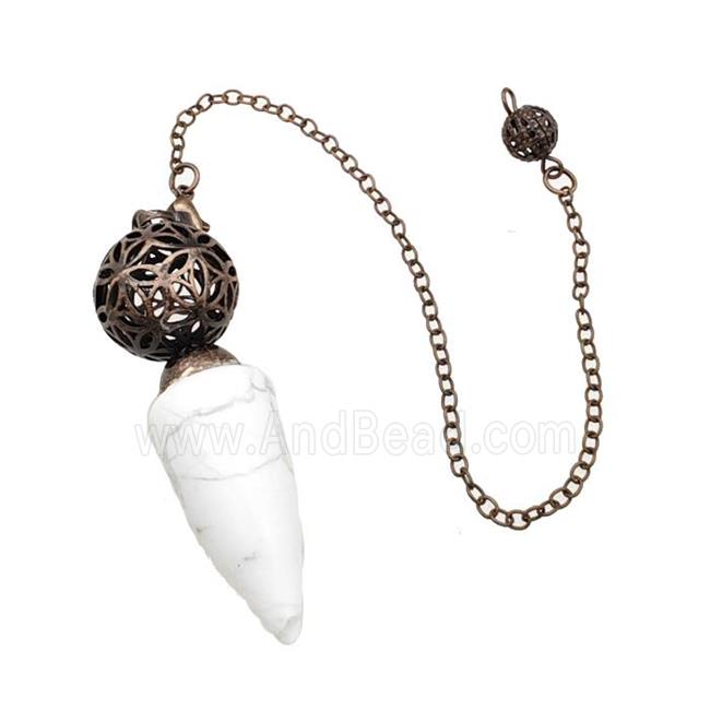 White Howlite Turquoise Dowsing Pendulum Pendant With Copper Hollow Ball Chain Antique Red