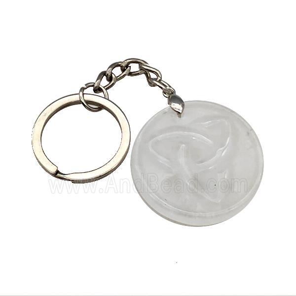 Clear Quartz Trinity Keychain Circle Alloy Platinum Plated