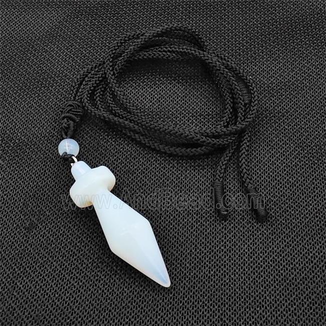 White Opalite Pendulum Necklace Black Nylon Rope