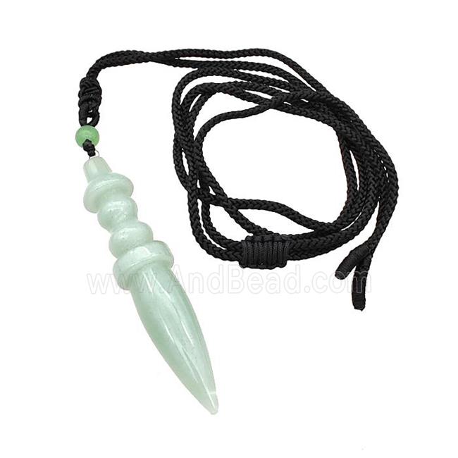 Green Aventurine Pendulum Necklace Black Nylon Rope