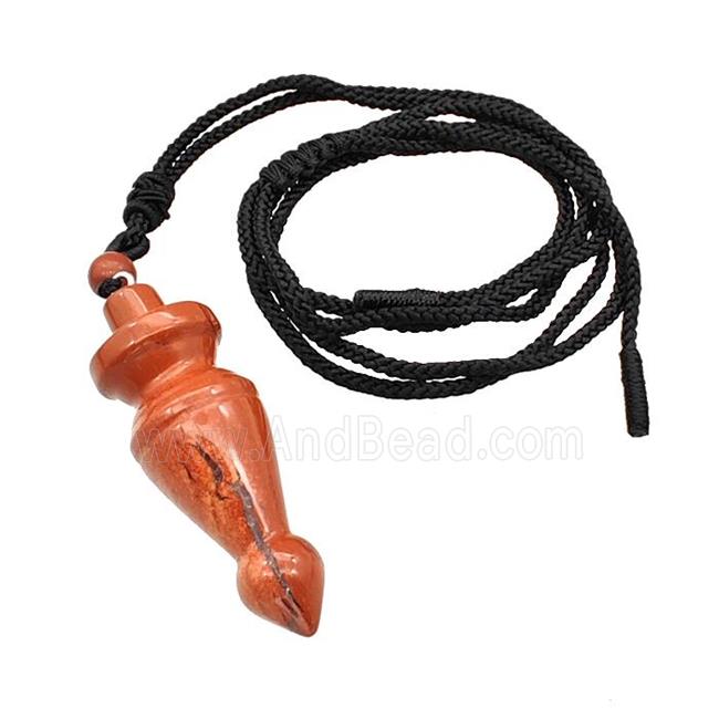 Red Jasper Pendulum Necklace Black Nylon Rope