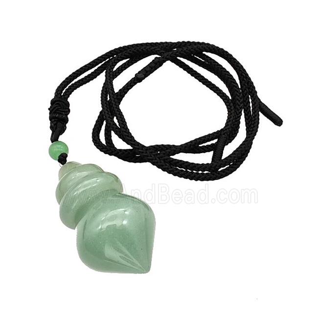 Green Aventurine Dowsing Pendulum Necklace Black Nylon Rope