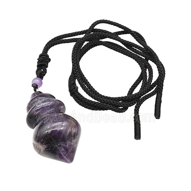 Purple Amethyst Dowsing Pendulum Necklace Black Nylon Rope