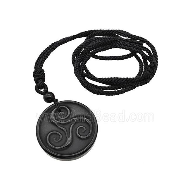 Natural Black Obsidian Triskelion Necklace Circle Black Nylon Rope