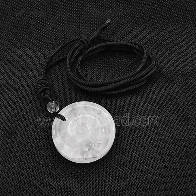 Natural Clear Quartz Spiral Necklace Circle Black Nylon Rope