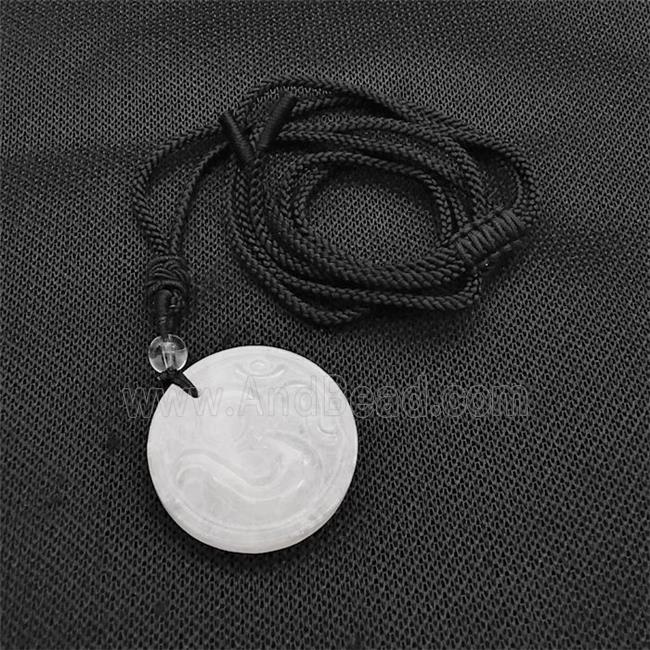 Natural Clear Quartz Hinduism Necklace Circle Black Nylon Rope