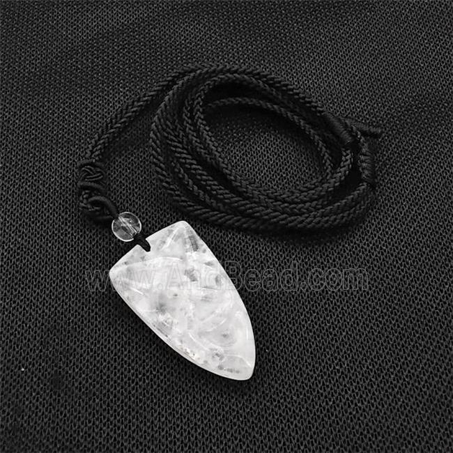 Natural Clear Quartz Viking Arrowhead Necklace Circle Black Nylon Rope