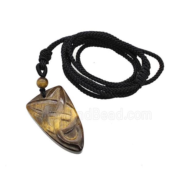 Natural Tiger Eye Stone Viking Arrowhead Necklace Circle Black Nylon Rope
