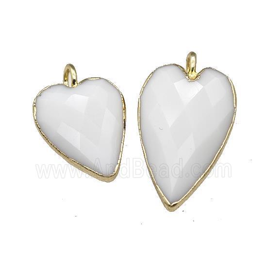 White Jade Heart Pendant Faceted Gold Plated