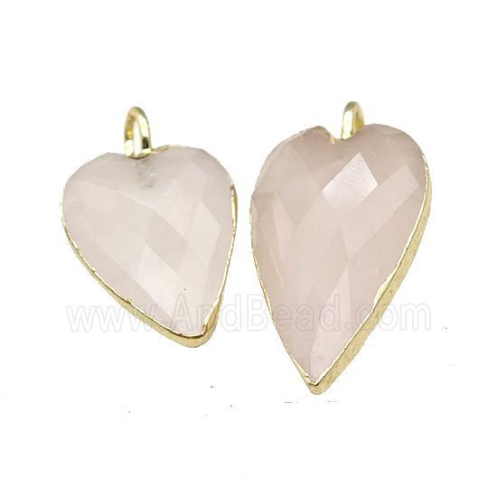 Natural Pink Rose Quartz Heart Pendant Faceted Gold Plated