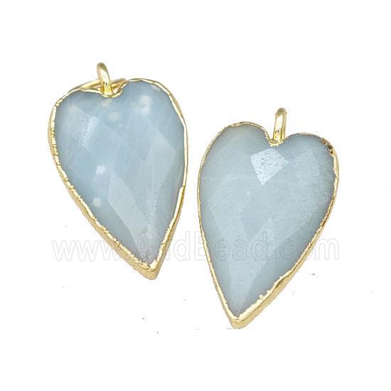 Blue Amazonite Heart Pendant Faceted Gold Plated