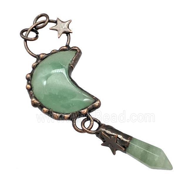 Green Aventurine Moon Pendant Sun Antique Red
