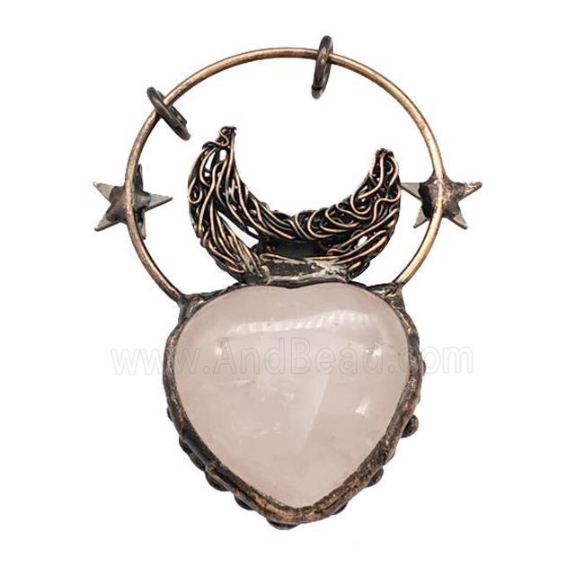 Rose Quartz Heart Pendant Antique Red