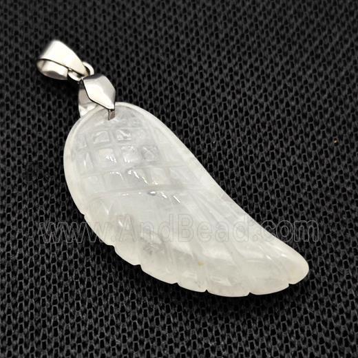 Natural Clear Quartz Angel Wings Pendant Carved