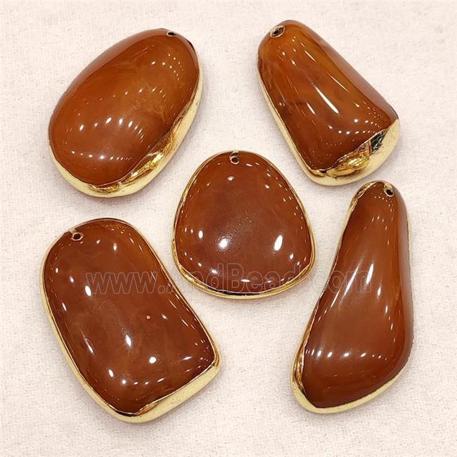 Synthetic Amber Pendant Mixed Shape Resin Gold Plated