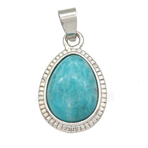 Naturel Green Amazonite Teardrop Pendant Platinum Plated