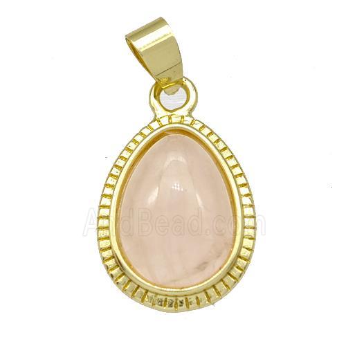 Natural Pink Rose Quartz Teardrop Pendant Gold Plated