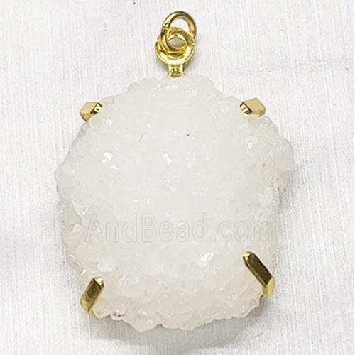 Naturel Quartz Druzy Pendant Freeform Gold Plated