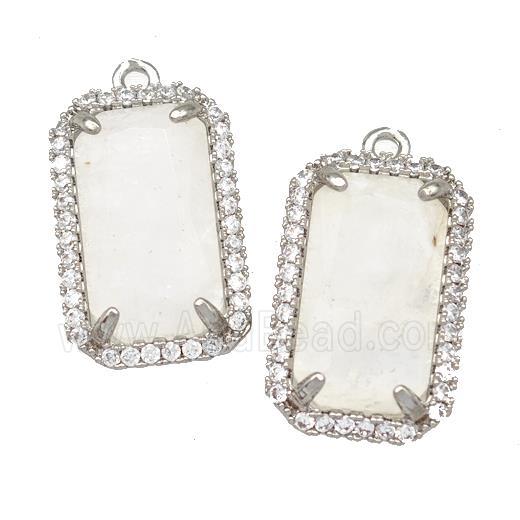 White Crystal Quartz Rectangle Pendant Copper Pave Zircon Platinum Plated