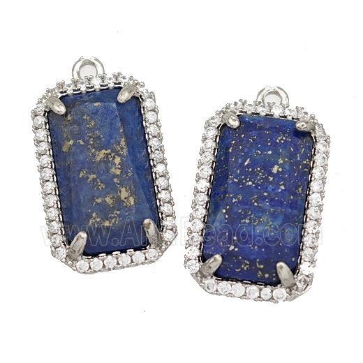 Natural Lapis Lazuli Rectangle Pendant Copper Pave Zircon Platinum Plated