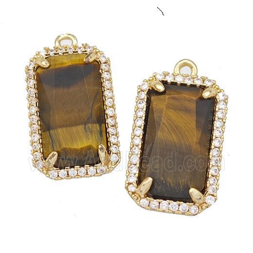 Tiger Eye Stone Rectangle Pendant Copper Pave Zircon Gold Plated