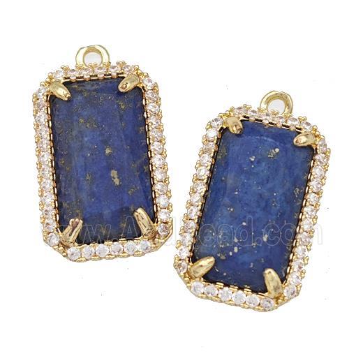 Natural Lapis Lazuli Rectangle Pendant Copper Pave Zircon Gold Plated