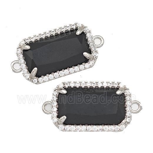 Black Obsidian Rectangle Connector Copper Pave Zircon Platinum Plated