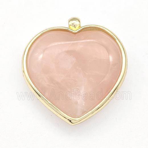 Natural Pink Rose Quartz Heart Pendant Gold Plated