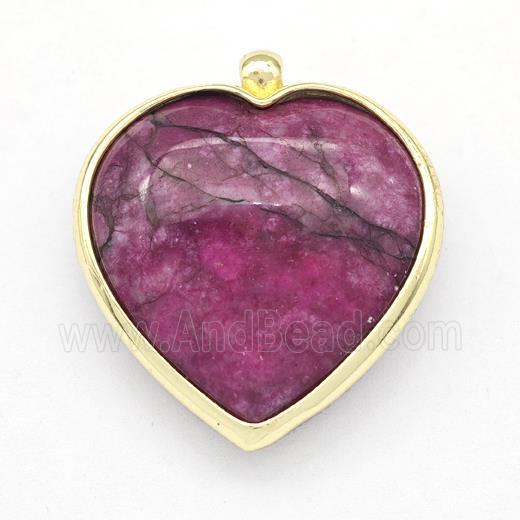 Peace Jasper Heart Pendant Fuchsia Dye Gold Plated