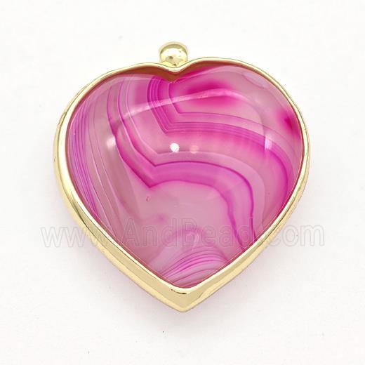 Hotpink Banded Agate Heart Pendant Stripe Dye Gold Plated